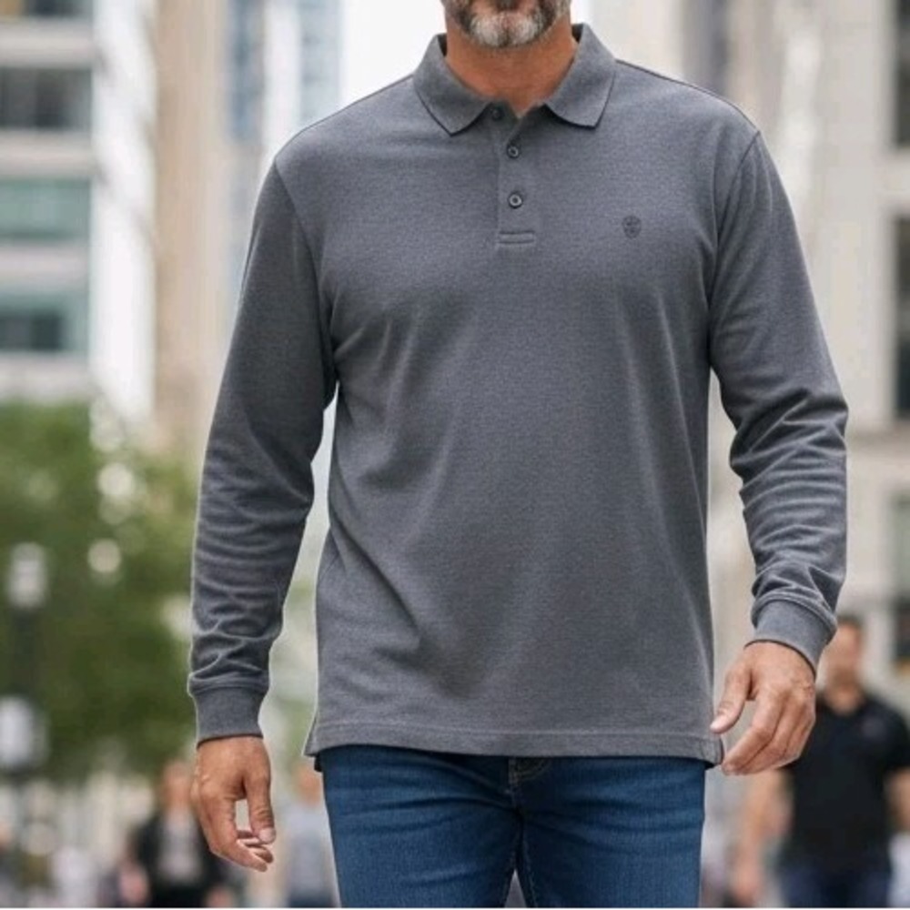 Izod Men's  Long Sleeve Gray Knit Polo Shirt Size 3XLT